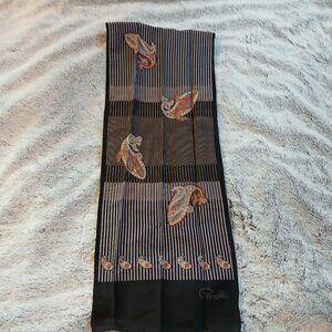 Vintage 70's  Women's Pappagallo Scarf Paisley Stripes Black Grey